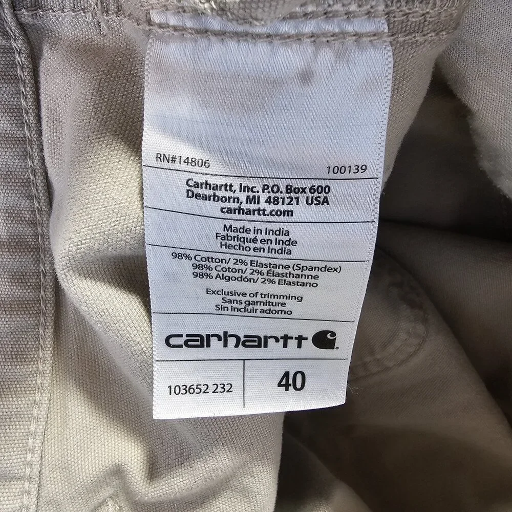 Carhartt Short Mens 40 Tan Relaxed Fit Rugged Canvas Utility Work Wear BS3652-M